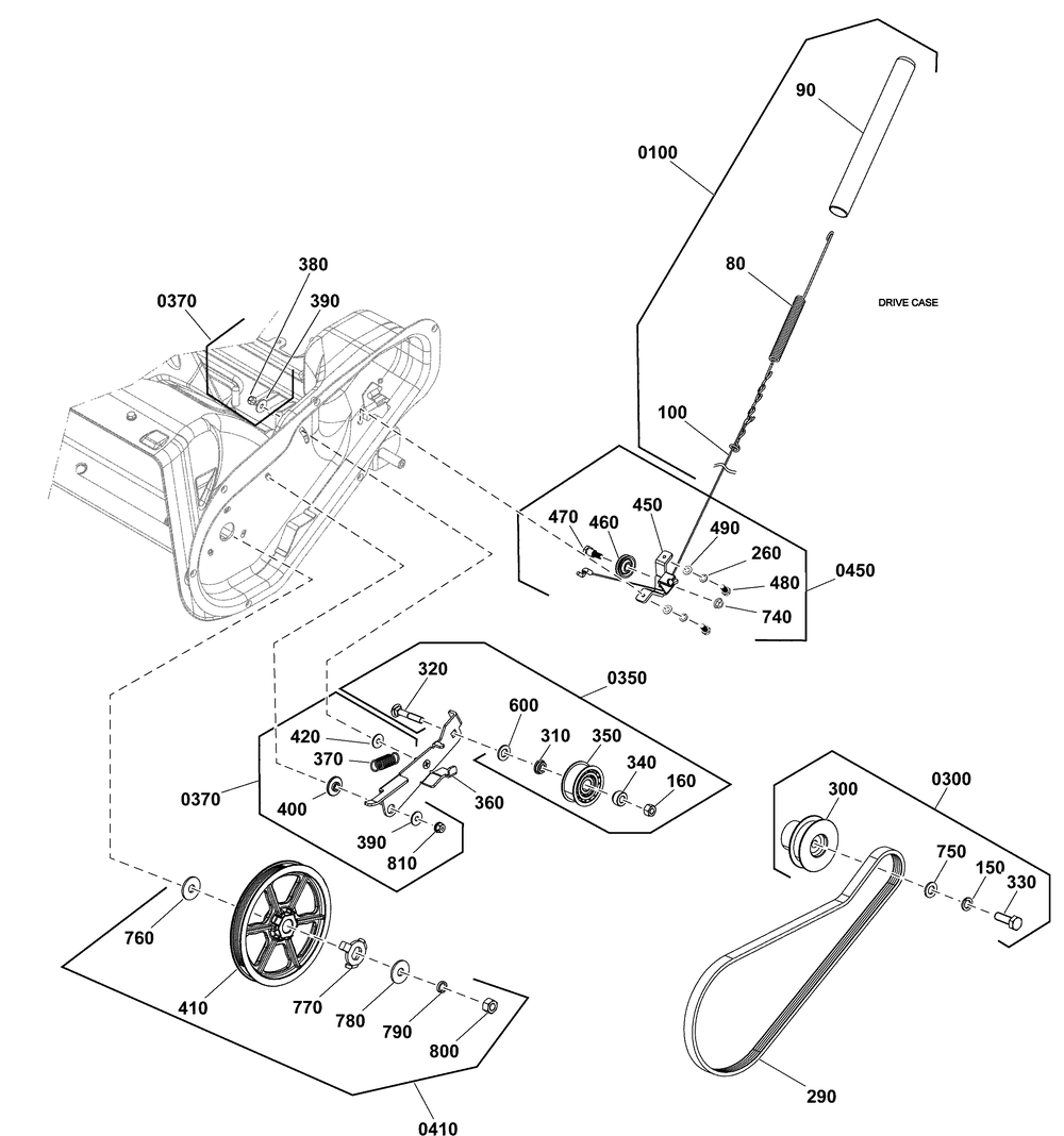 Auger Drive Group Diagram and Parts List for 1697294-00-1022EESSNA 2020 Briggs and Stratton Snow Blower